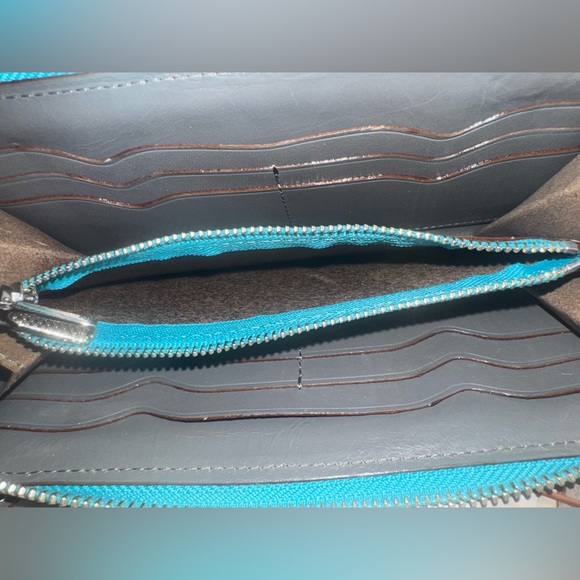 Rebecca Minkoff Teal/ Turquoise Studded Leather Wallet with full Zip Closure - Picture 8 of 16